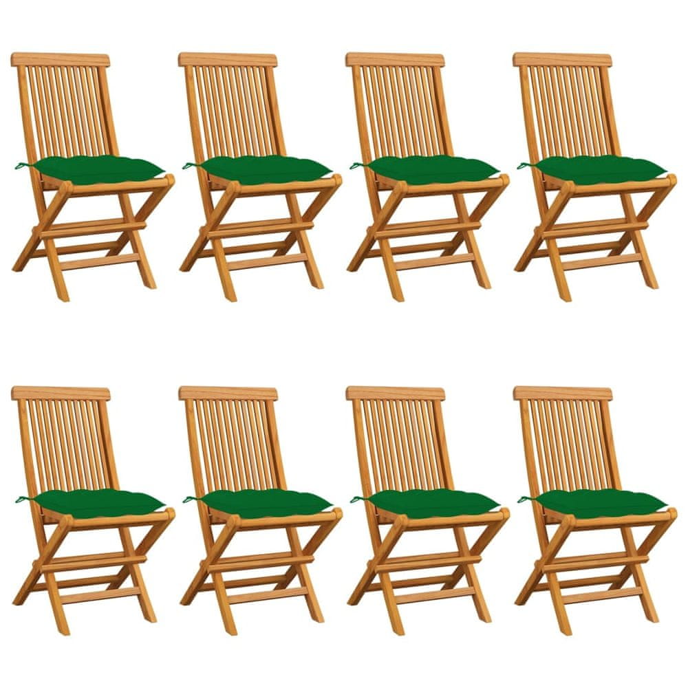 Petromila vidaXL Záhradné stoličky so zelenými podložkami 8 ks tíkový masív